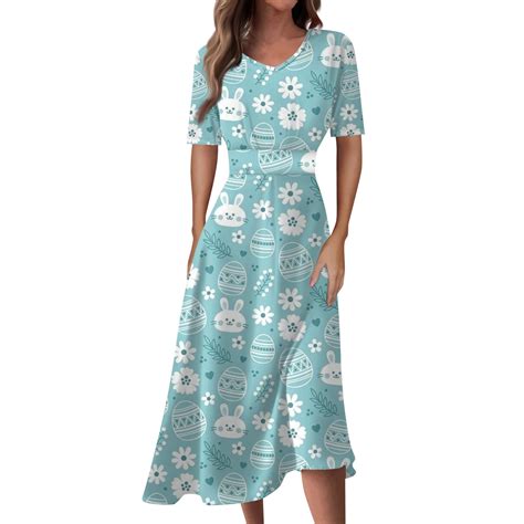 LTTVQM Easter Dresses for Women for Church 2025 Rabbits Egg Print Cute ...