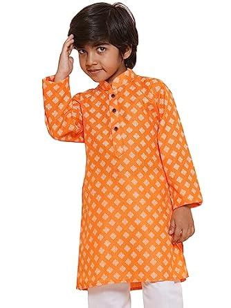 Buy AJ DEZINES Kids Ethnic Wear Cotton Printed Orange Kurta for Boys ...