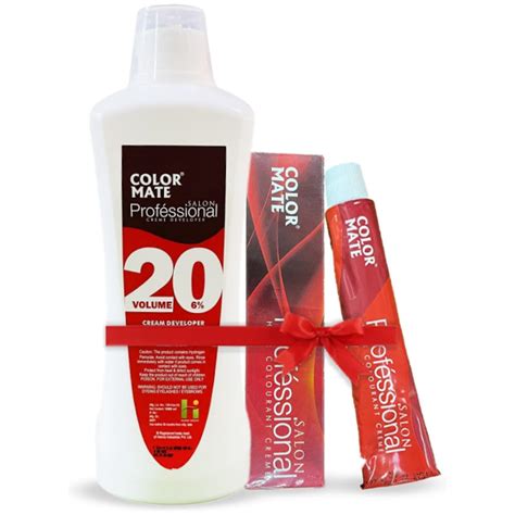 Color Mate Salon Professional hair colourant creme (2 tubes) 80g + Hair ...