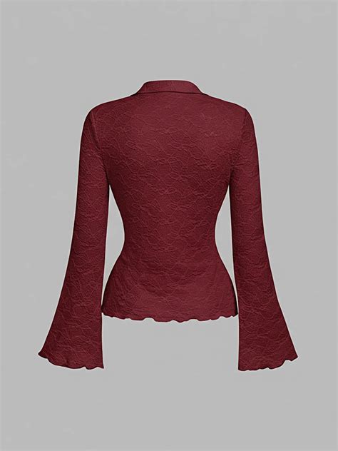 Elegant Scalloped Hem Bell Sleeve Lace Blouse | Savana | Bestsellers