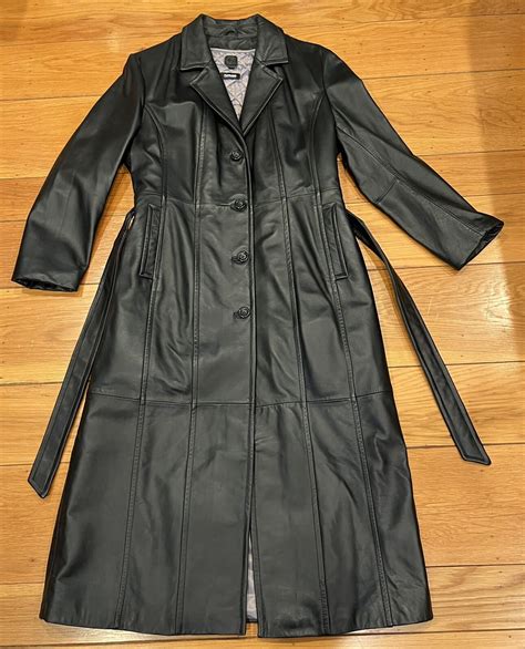 Vintage Wilsons Leather Black Trench Coat Womens Larg… - Gem