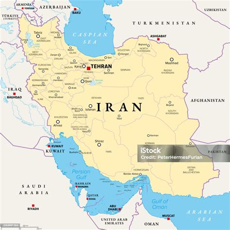 Iran Political Map With Provinces Borders Capital Tehran And Major Cities Stock Illustration ...