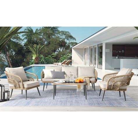 COSTWAY 4-Piece Outdoor Rope Patio Conversation Loveseat Furniture with ...