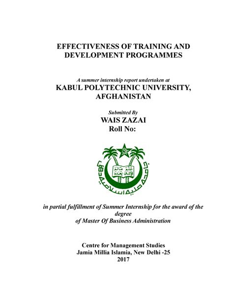 Wais project - EFFECTIVENESS OF TRAINING AND DEVELOPMENT PROGRAMMES A ...
