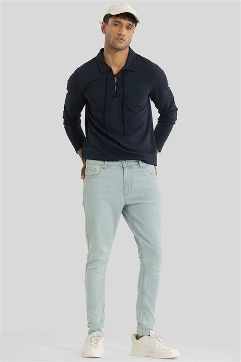 Buy Men's Electric Light Blue Plain Skinny Fit Jeans Online | Snitch ...