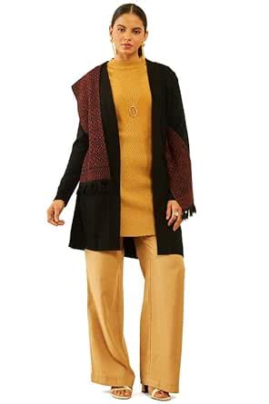 Buy Soch Womens Black Acrylic Knitted Open-Front Longline Shrug with ...