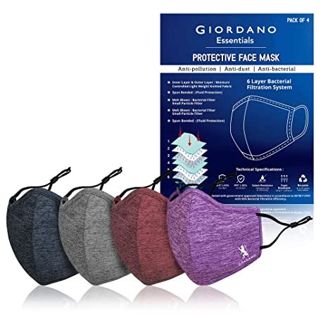 Giordano Sports Dri-fit Anti Pollution 6 Layer Reusable Outdoor Face ...
