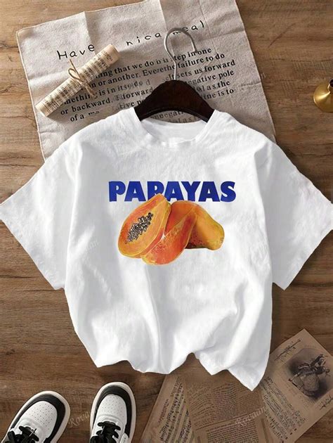 Summer Tops,Women's "Cute Papaya Fruit Letters" T-Shirt, Casual Round ...