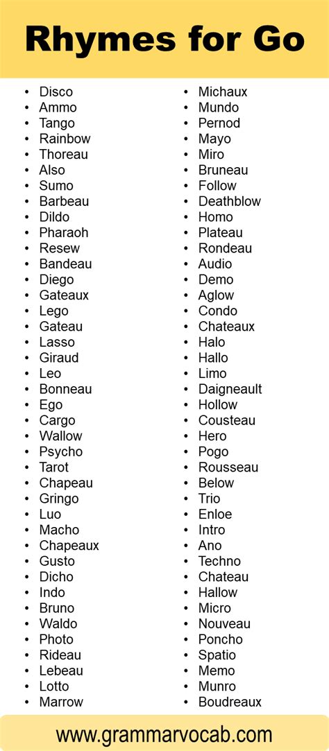 Words That Rhyme With Go - GrammarVocab