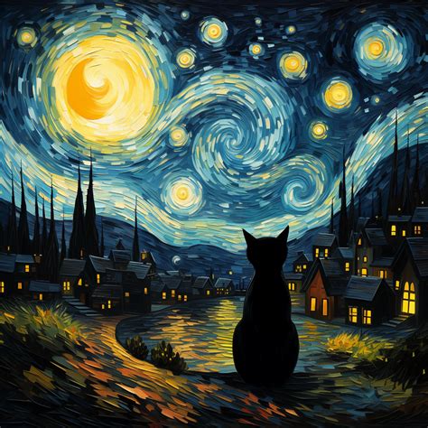 "Van gogh Starry Night Cat " Sticker for Sale by Vangoholic | Anime ...