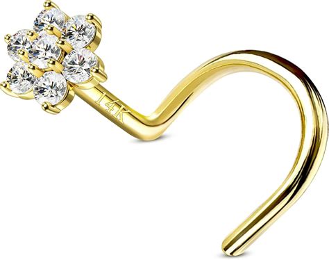 CM Crareesi Mania 14K Solid Gold Nose Stud Flower CZ India | Ubuy