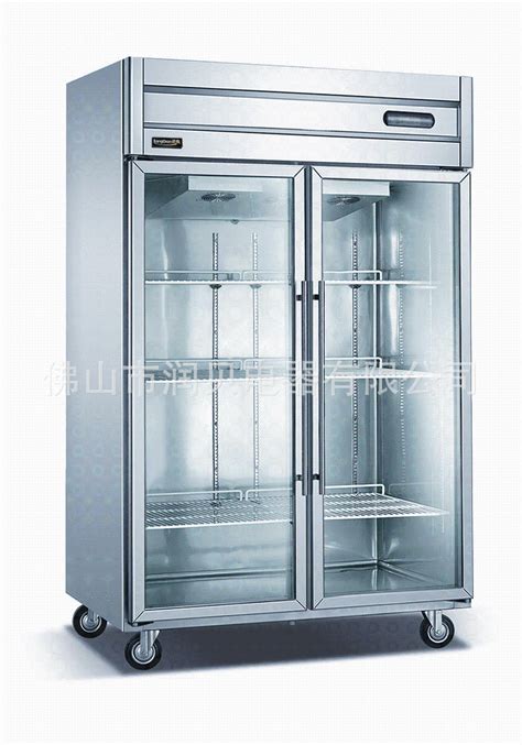 润贝 不锈钢冰柜 直冷 双门立式厨房冷柜 玻璃门冷藏保鲜展示冰箱-阿里巴巴