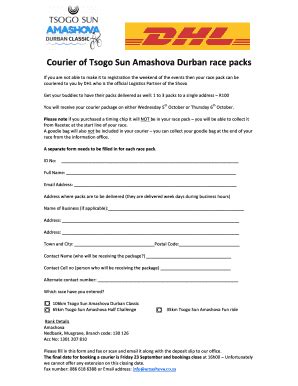 Fillable Online Courier form race packs - Amashova Fax Email Print ...