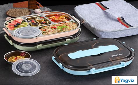 Buy YAGVIZ Stainless Steel Lunch Box Leak Proof 5 Compartment Lunch Box ...