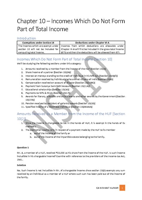 Chapter 10 - Exempt Incomes Not Included in Total Income - Studocu