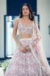 Buy Pink Organza Embroidered Floral Sweetheart Neck Crystal Lehenga Set ...