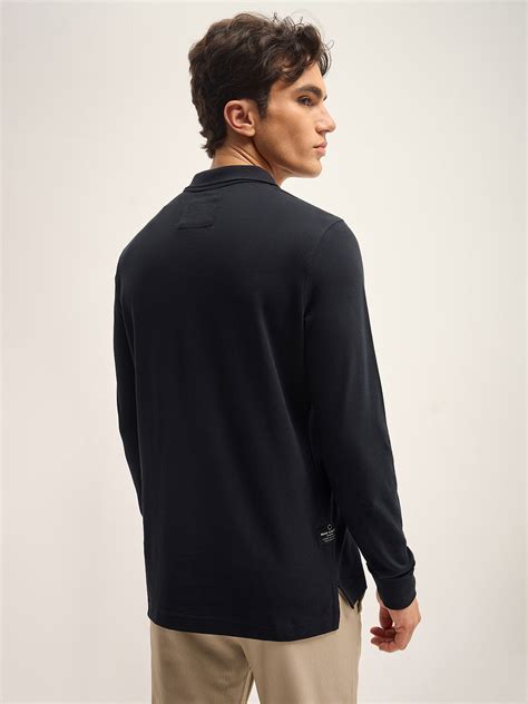 Men Black Solid Regular Fit Polo Collar T-shirt – FYVA