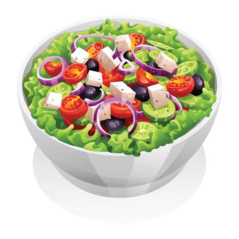 Salad with cheese and fresh vegetables vector illustration. Greek salad ...