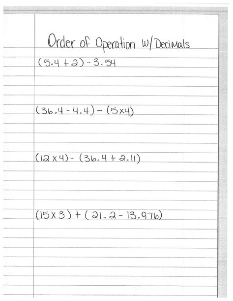 Image result for Order of Operations with Decimals Worksheet