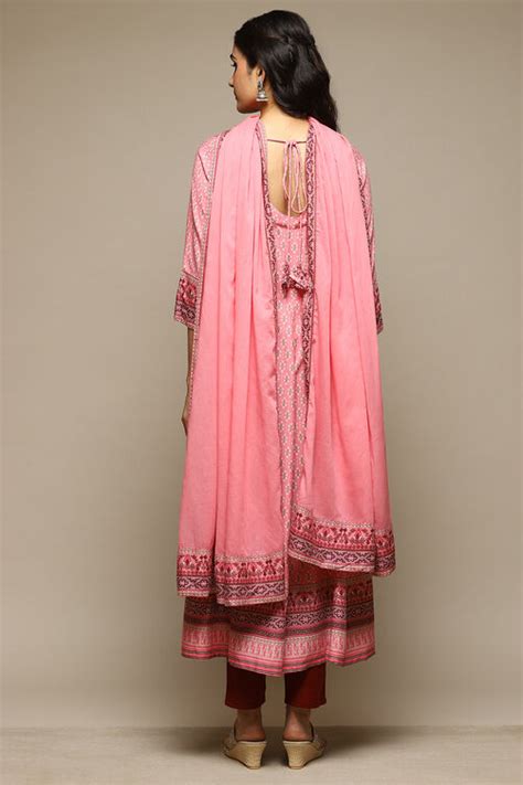 Pink Rayon Anarkali Kurta Churidar Suit Set