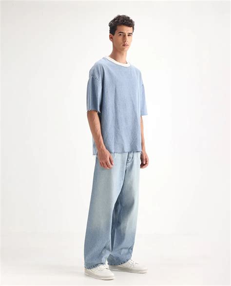Rare Rabbit Men Bo Blue Cotton Fabric Light Wash Mid Rise Baggy Fit Je