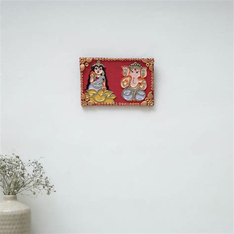 Laxmi & Ganesha - Handpainted Clay Art Wall Frame