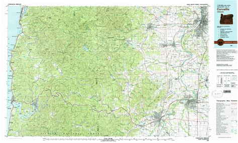 Corvallis topographical map 1:100,000, Oregon, USA