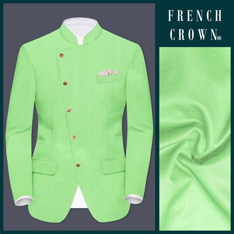 Emerald-Mint Green Solid Premium Wool Blend Bandhgala/Jodhpuri Blazer ...