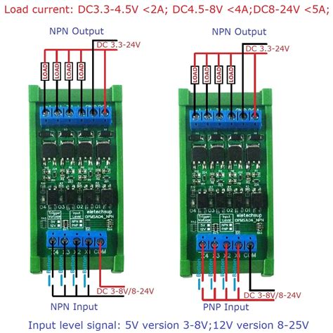 4CH Digital Logic Level Converter DC3.3 5 12 24V 5A NPN/PNP PLC Signal ...