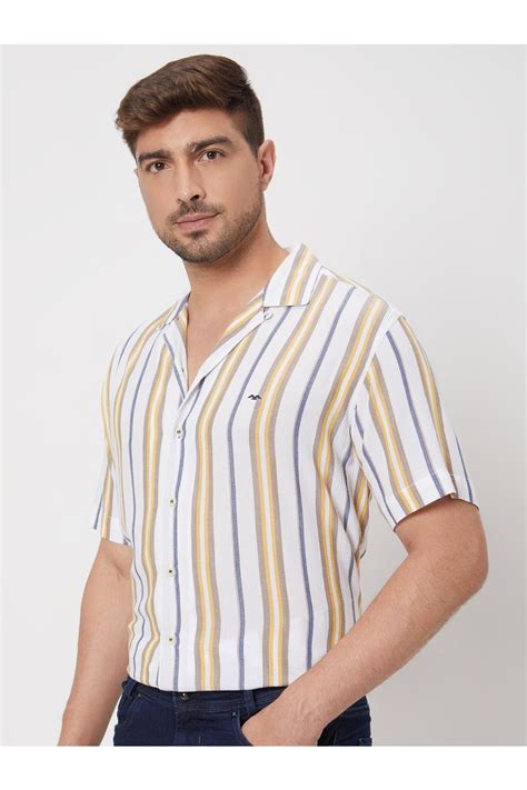 Buy White Textured Stripe Relaxed Fit Casual Shirt Online at Muftijeans
