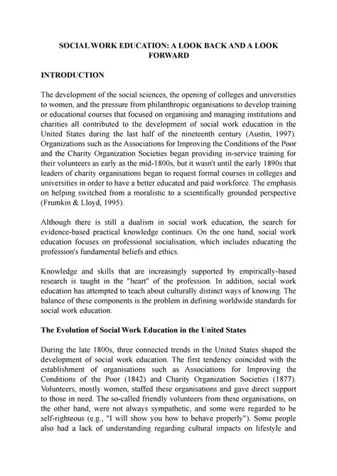 Social WORK Education A LOOK BACK AND A LOOK Forward - Social Case Work ...