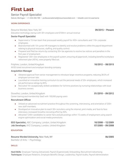 Senior Payroll Specialist Resume Examples for 2026 | Resume Worded