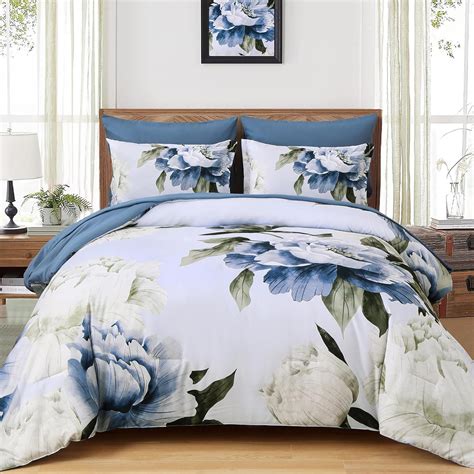 Blue King Size Comforter Set 7 Piece Bed in a Bag King, Blue Floral ...