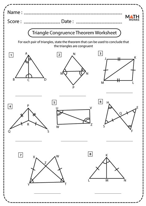 Congruent Triangles Worksheets - Math Monks