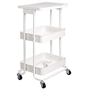 AmazonBasics 2-Tier Metal Kitchen/Utility Cart with Shelf, White ...