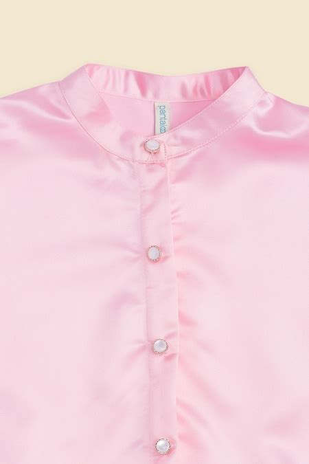 Pink Embellished Casual Half Sleeves Mandarin Collar Girls Regular Fit ...