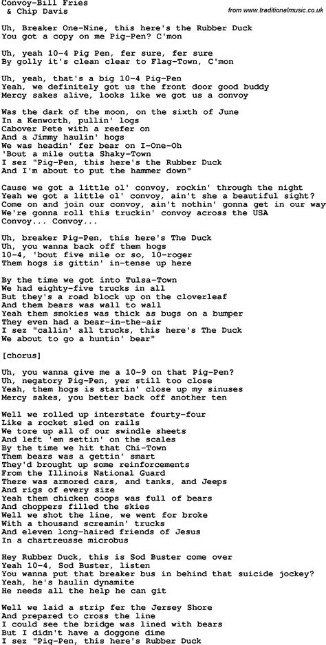 Novelty Song: Convoy-Bill Fries lyrics