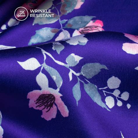 Royal Blue Floral Digital Print Japan Satin Fabric – Fabcurate