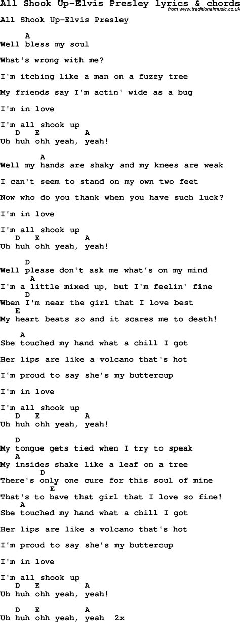 Love Song Lyrics for:All Shook Up-Elvis Presley with chords.