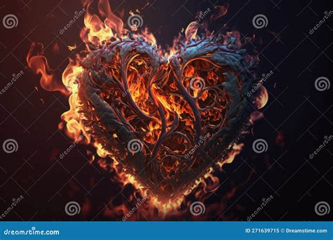 Burning Love. Heart on Fire. Flames Glowing with Smoke. Abstract ...