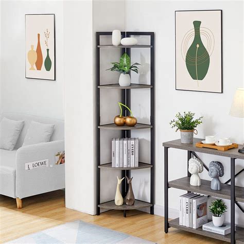BON AUGURE Industrial Corner Shelf Stand, Rustic 5-Tier Tall Corner ...