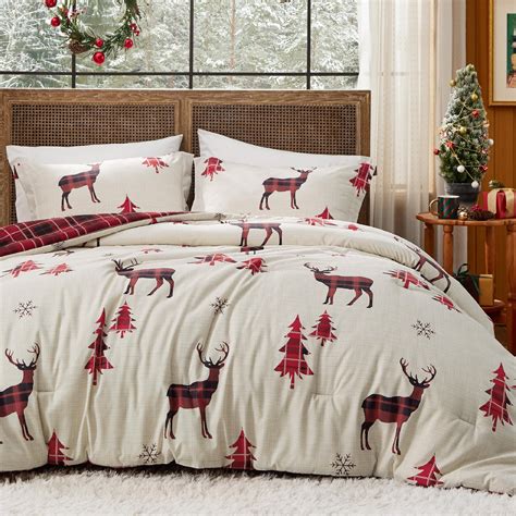 Amazon.com: YIYEA Christmas Queen Comforter Set, 7 Pieces Bed in a Bag ...