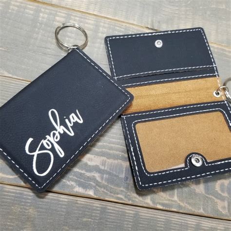 Personalized Keychain Wallet Vegan Leather Custom ID Holder - Etsy