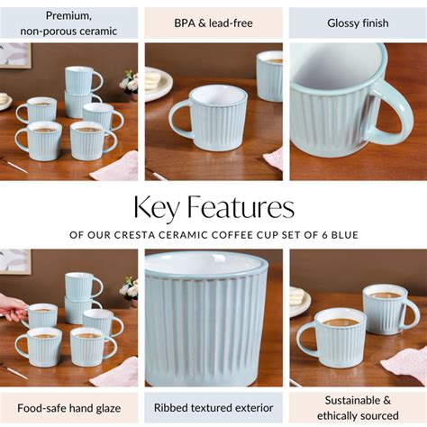 Cresta Ceramic Coffee Cup Set Of 6 Blue 300ml Online - Premium Coffee ...