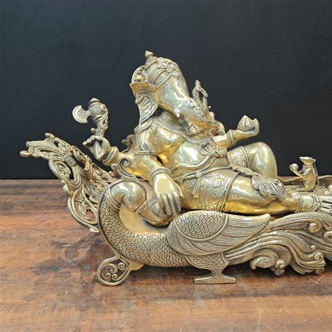 Brass Large Ganesha Idol Sitting on Peacock Throne 32 Inches – StatueStudio