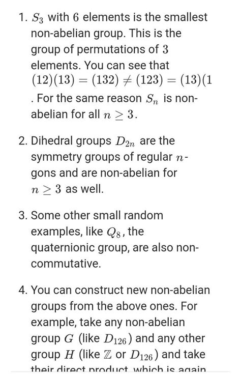 Give two different example of non abelian group other than matrix