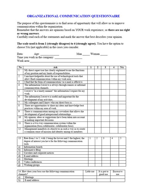 Image result for Communication Audit Questionnaire Examples