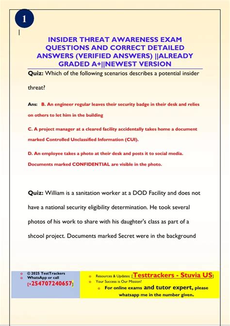 INSIDER THREAT AWARENESS EXAM QUESTIONS AND CORRECT DETAILED ANSWERS ...