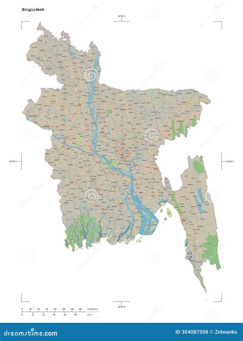 Bangladesh Shape on White. Topo Standard Stock Illustration - Illustration of atlas, capital ...