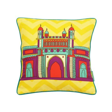 Buy Chumbak Gateway of India Polycotton Cushion Cover - 12"X12 ...